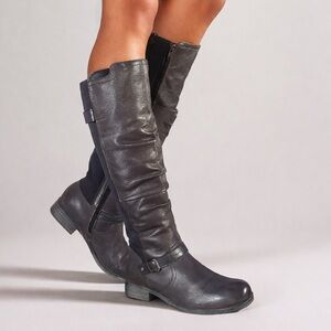 LifeStride Black Riding Boots Leather & Stretch Back Zip Knee High Size 7.5